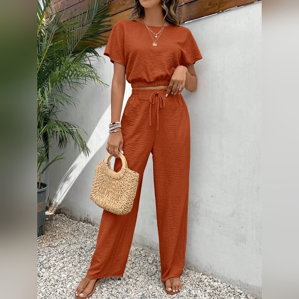 COPY - Women's Pants Set Loose Texture Solid Color Casual Two Piece Suit - Picture 1 of 6